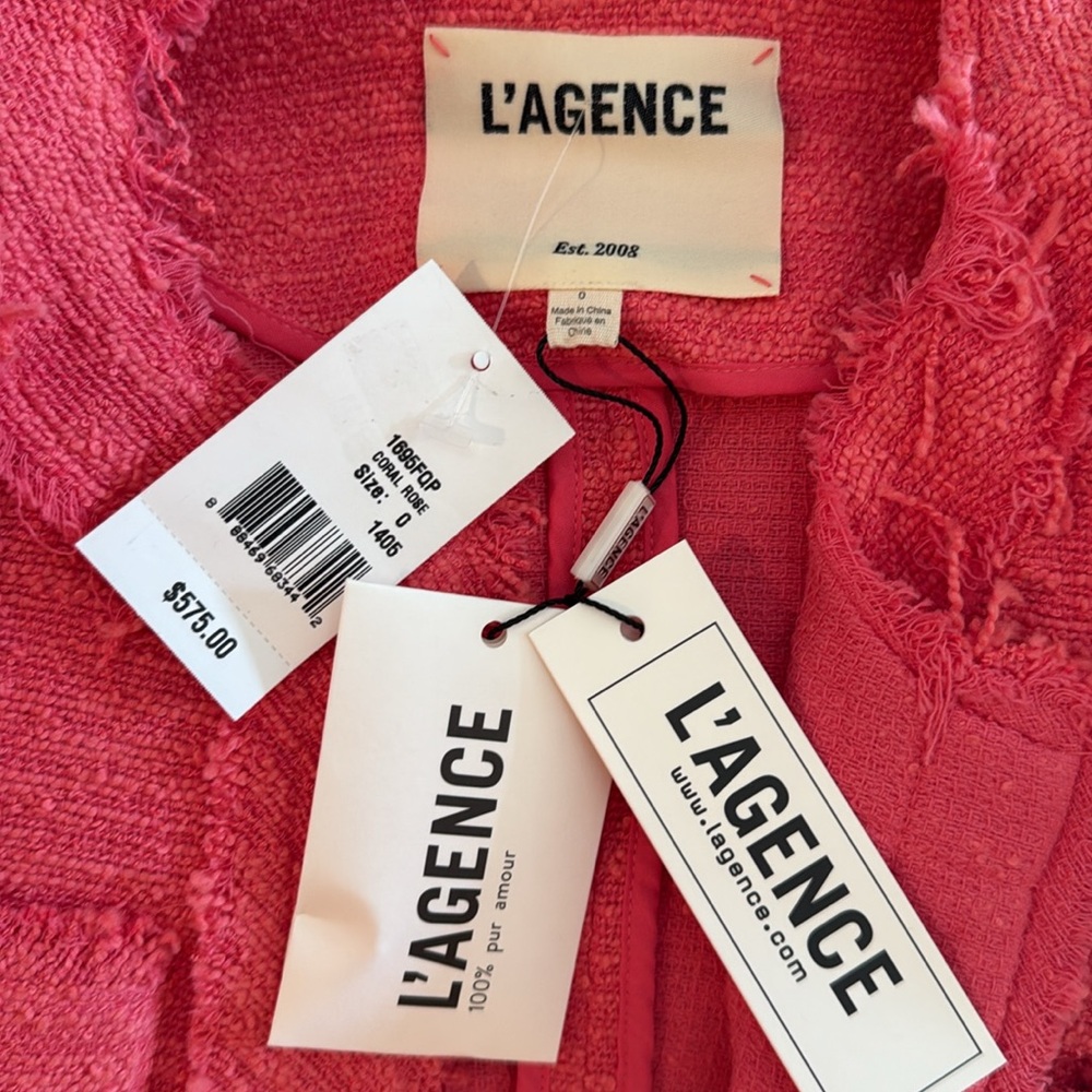 L’Agence Keaton Coral Rose Fringe Blazer Jacket NWT - Picture 11 of 12